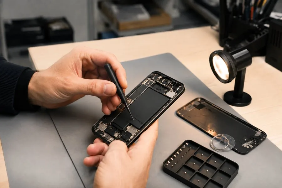 Réparation d'un téléphone en atelier
